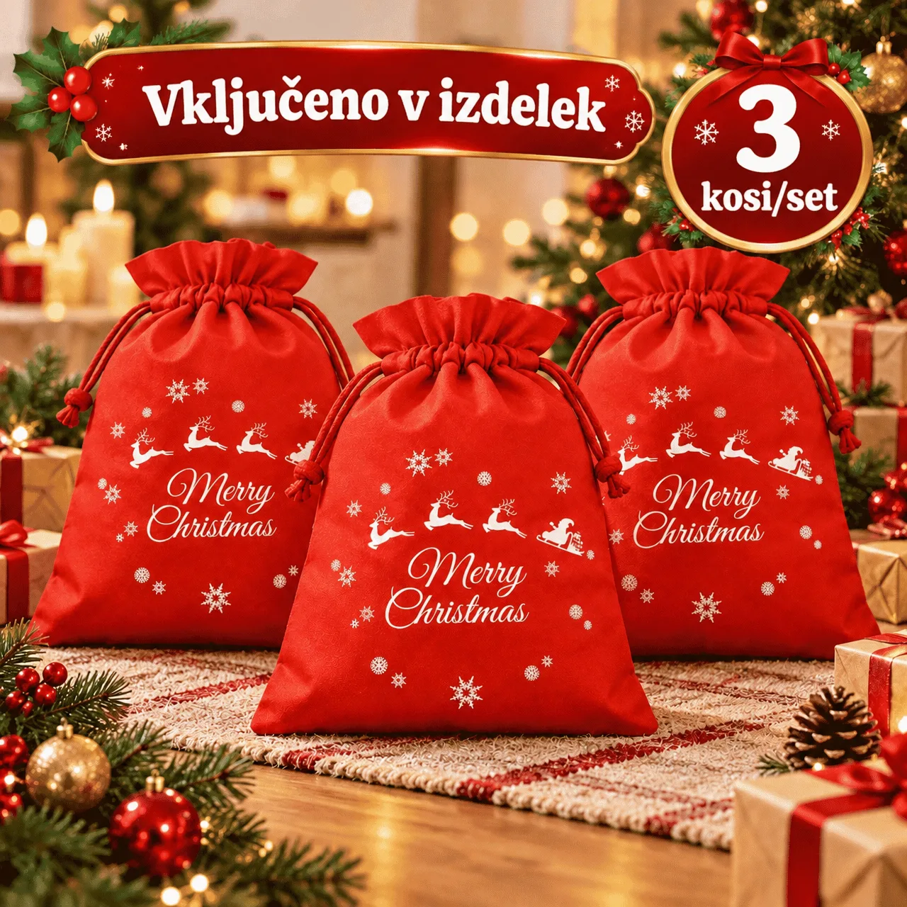 Săculeți din material textil pentru Crăciun, 3x săculeți - Image 2