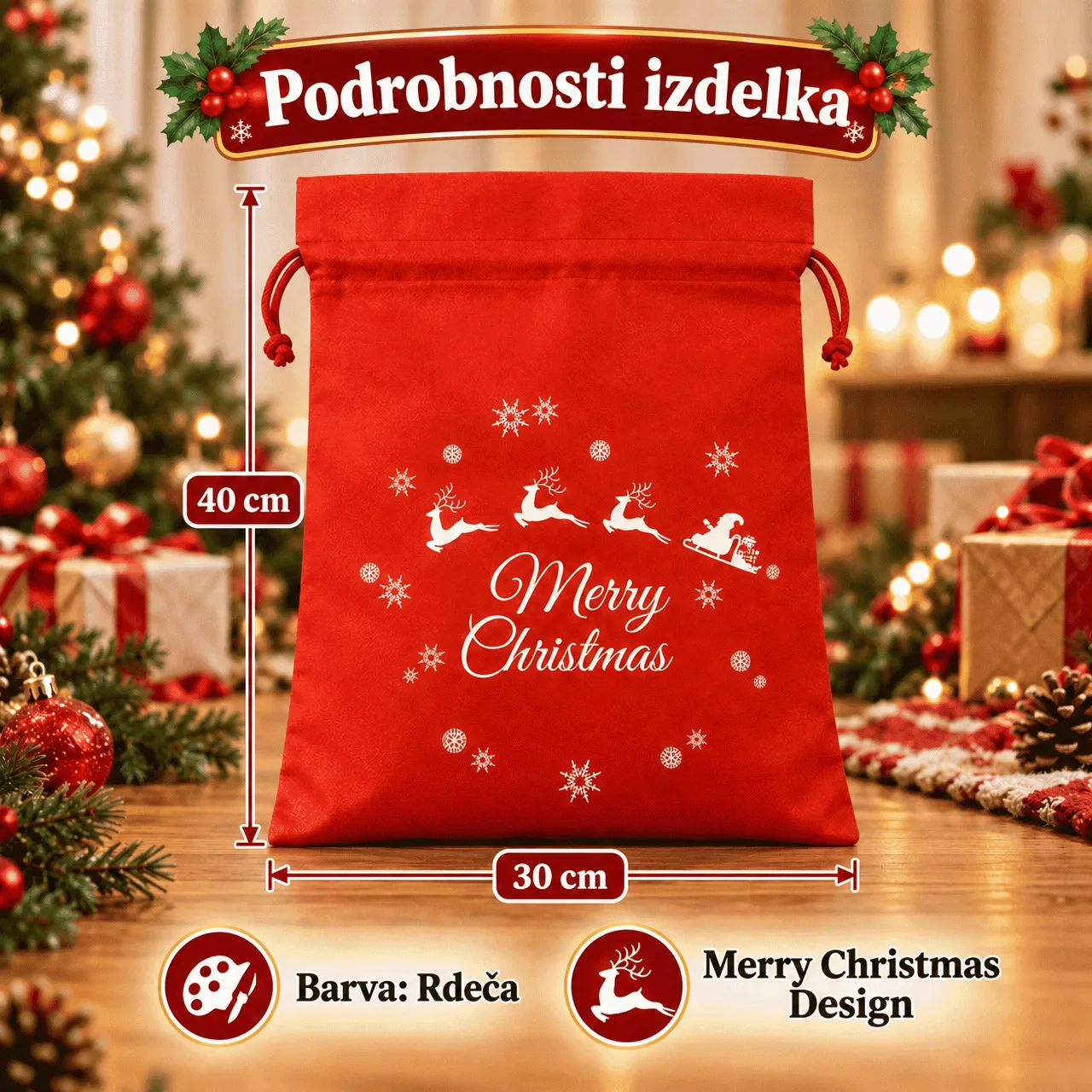 Săculeți din material textil pentru Crăciun, 3x săculeți - Image 3