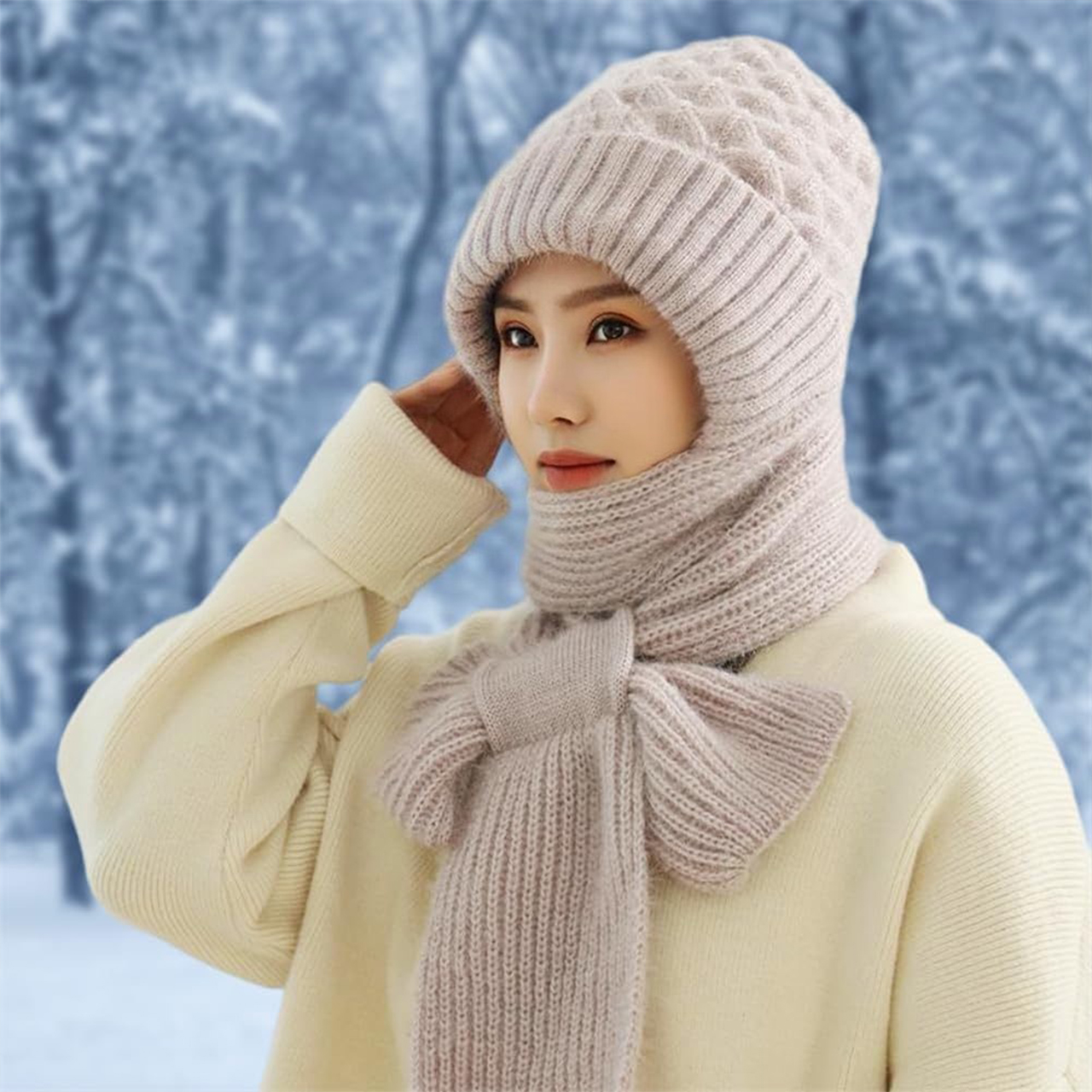 CapScarf, căciulă de iarnă pentru femei cu fular atașat - Image 5