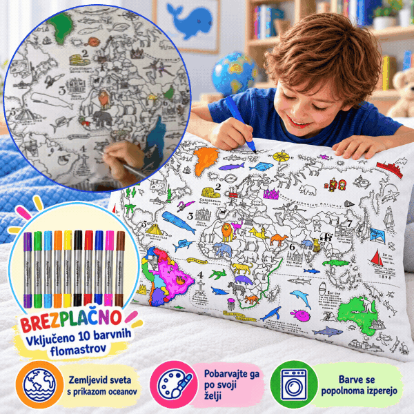 Colorează-ți perna – Harta lumii, ColoringPillow - Image 1