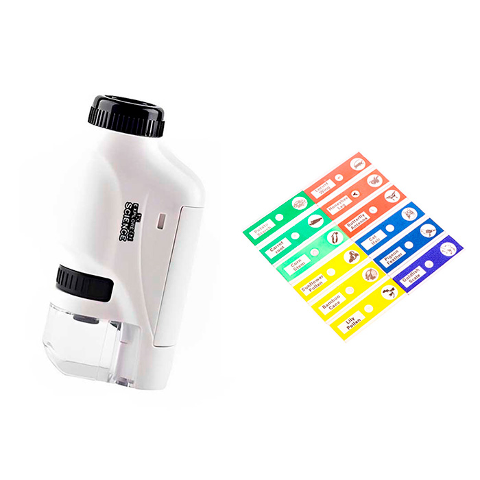 DiscoverBundle, microscop portabil pentru copii + set de 12 plăcuțe de observație
