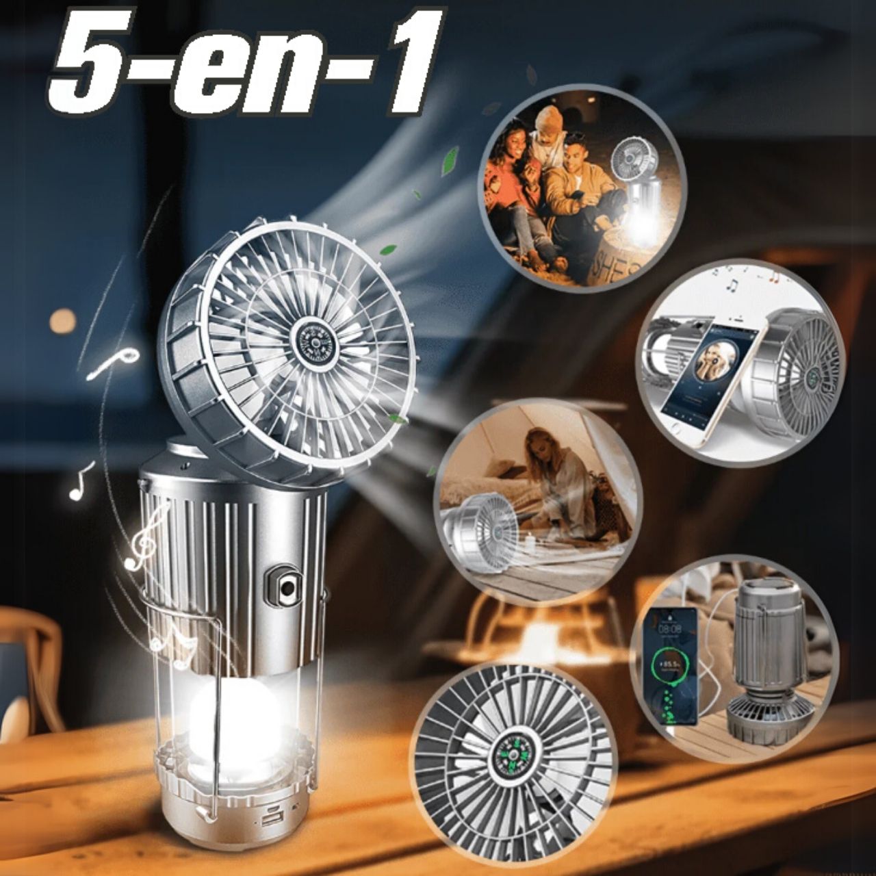 Fan, lampă LED solară multifuncțională 5 în 1 cu ventilator