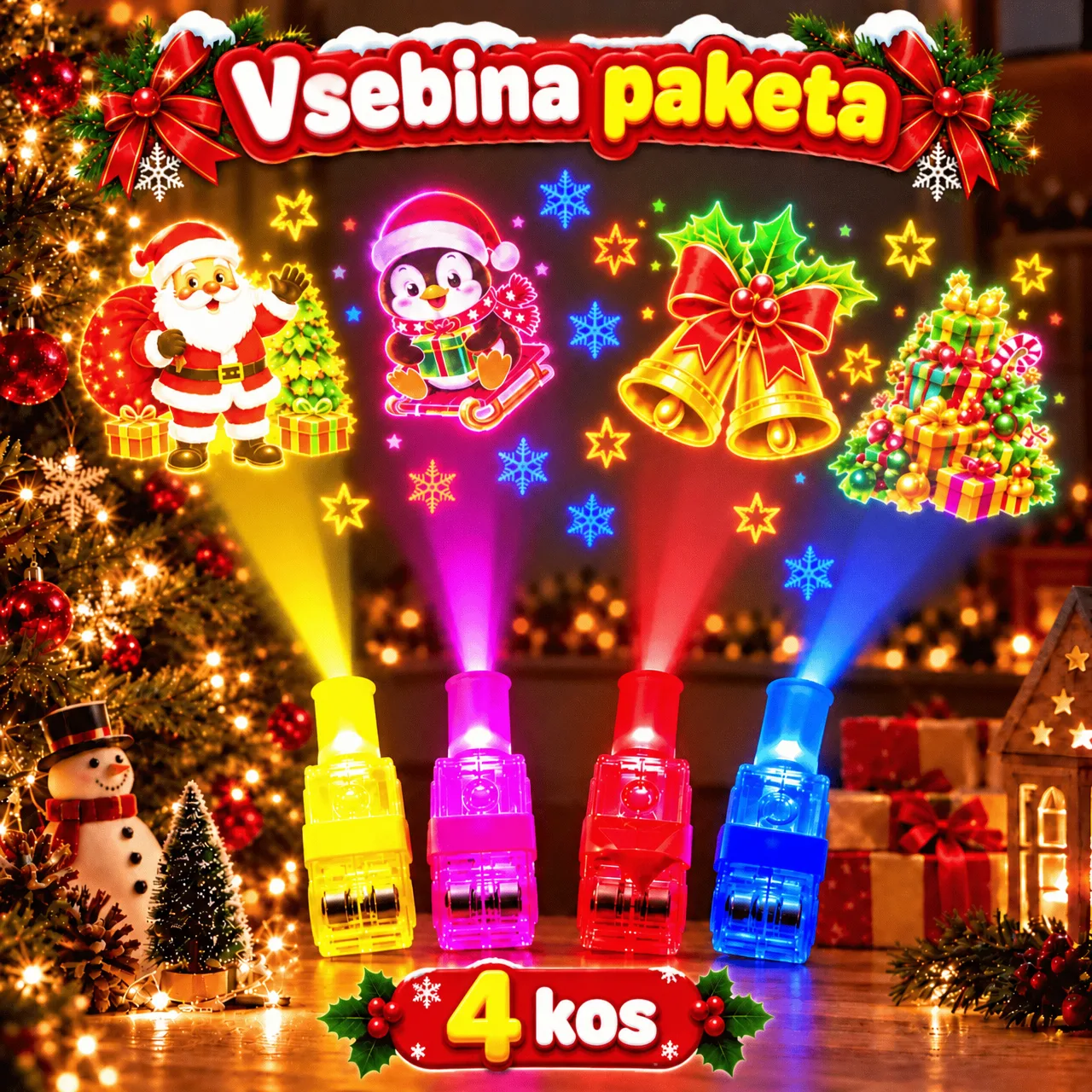Proiectoare LED pentru degete cu modele de Crăciun, FunLights - Image 2