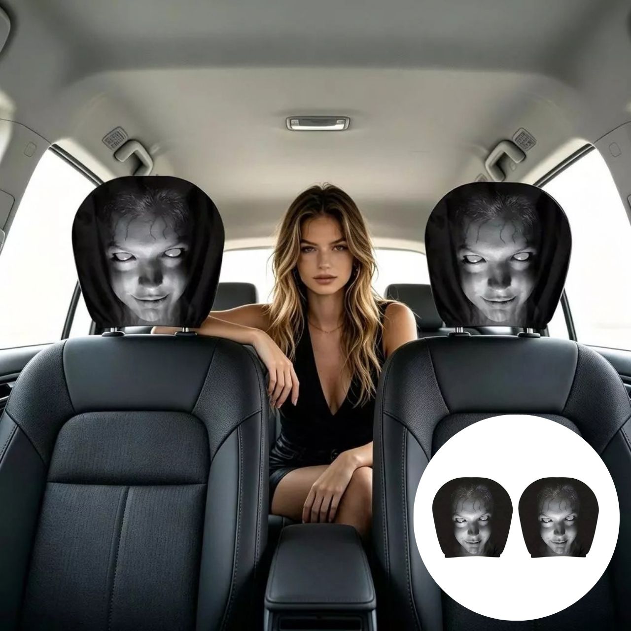 Husă înfricoșătoare pentru tetieră auto (1+1 GRATUIT), GhostFace - Image 2