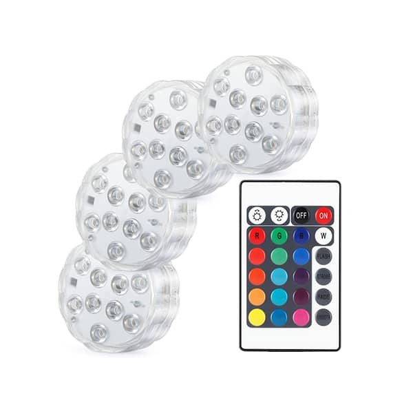 GlowWaterLights, 4 dispozitive cu lumini LED rezistente la apă, cu telecomandă