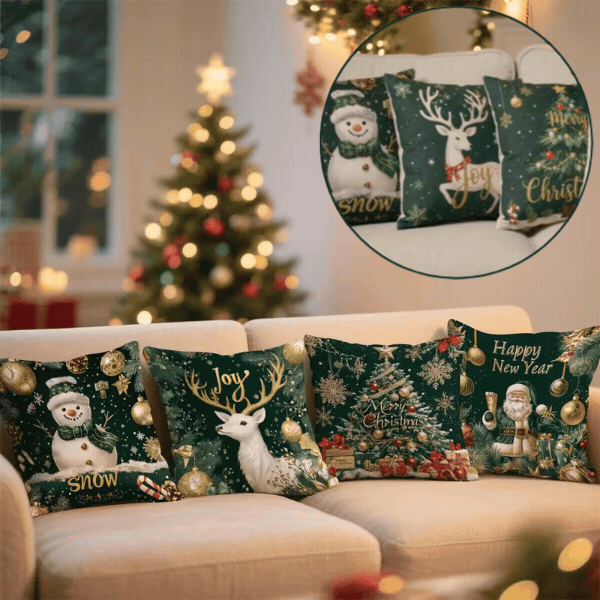 Huse pentru perne de Crăciun (4 bucăți), GreenXmass - Image 1