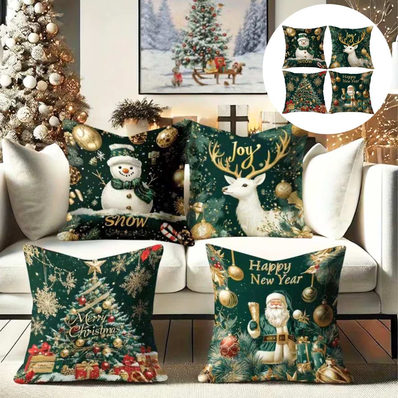 Huse pentru perne de Crăciun (4 bucăți), GreenXmass - Image 2