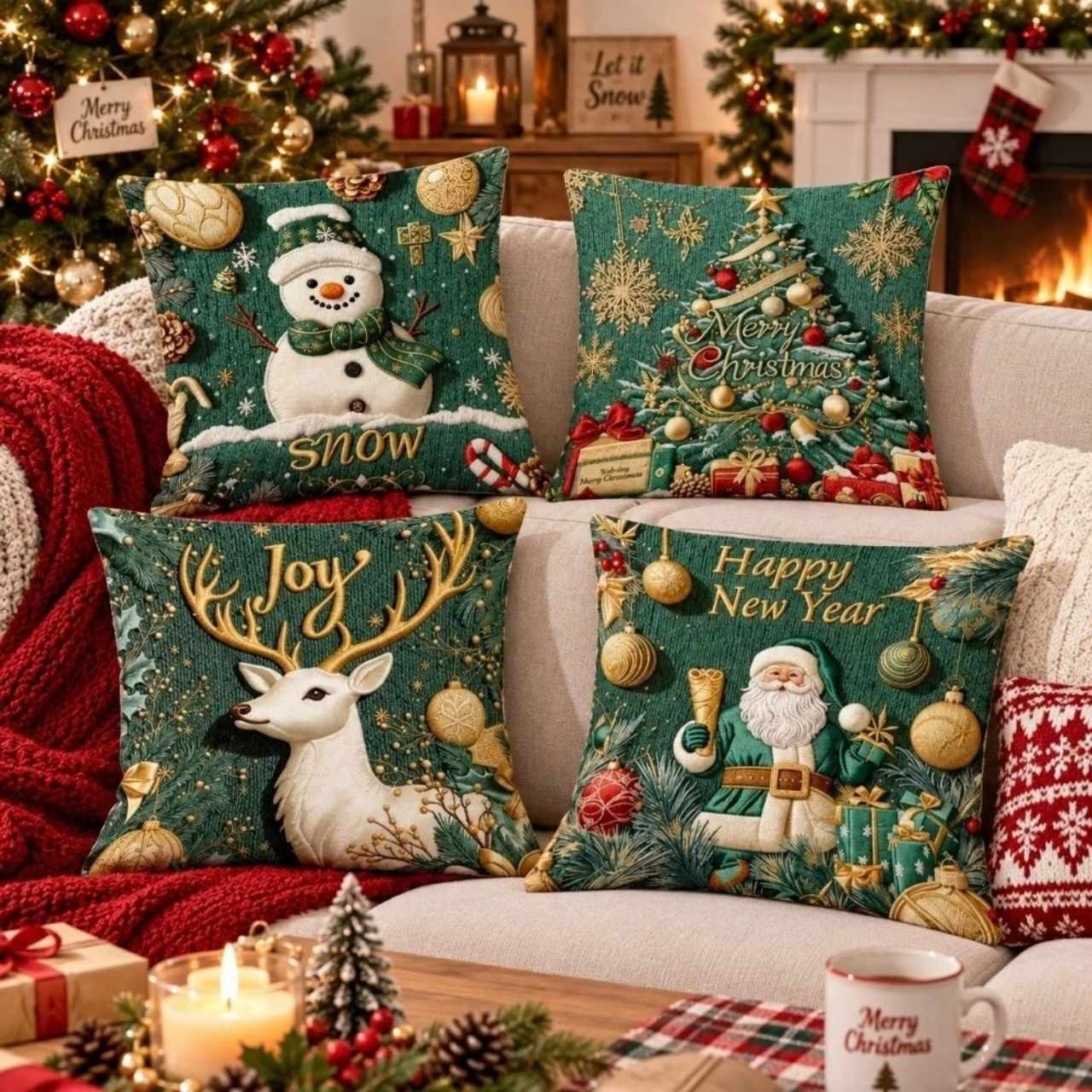 Huse pentru perne de Crăciun (4 bucăți), GreenXmass - Image 10