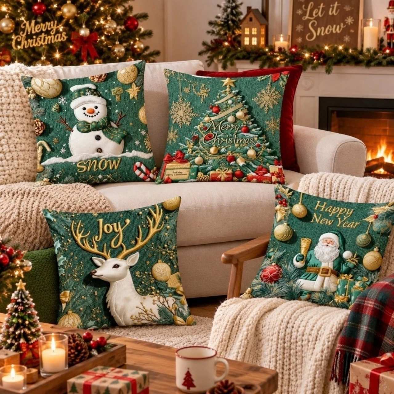 Huse pentru perne de Crăciun (4 bucăți), GreenXmass - Image 8