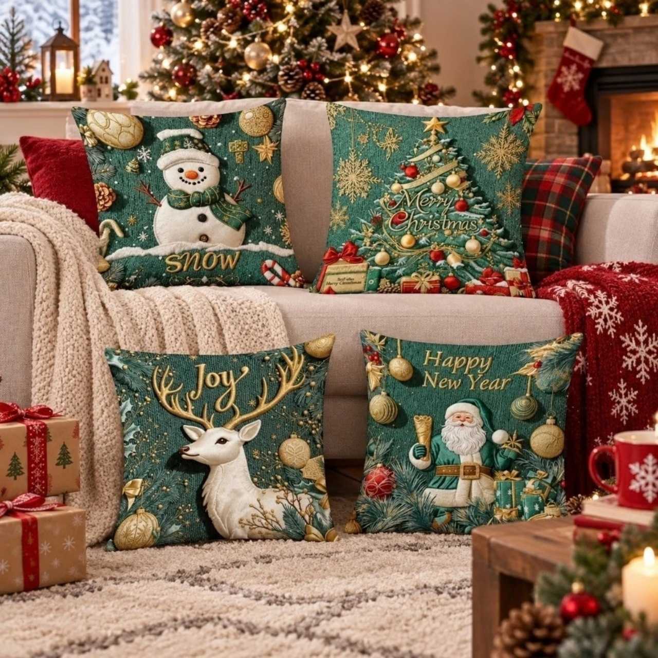 Huse pentru perne de Crăciun (4 bucăți), GreenXmass - Image 9