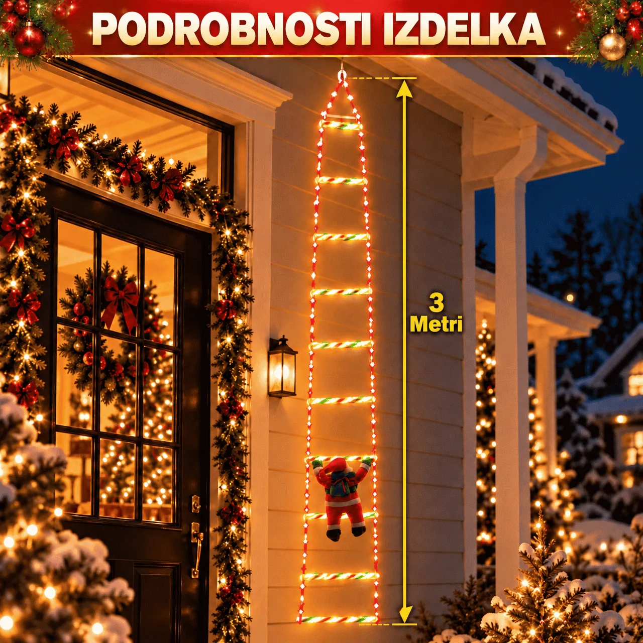Scară de Crăciun cu LED-uri și Moș Crăciun, scară - Image 3