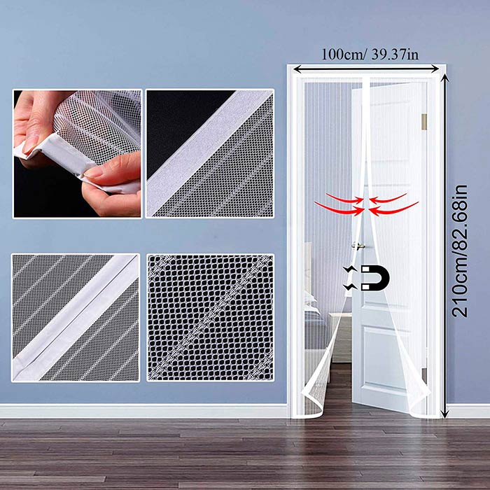 Plasa magnetică se potrivește perfect tuturor tipurilor de uși standard (210 x 100 cm)!