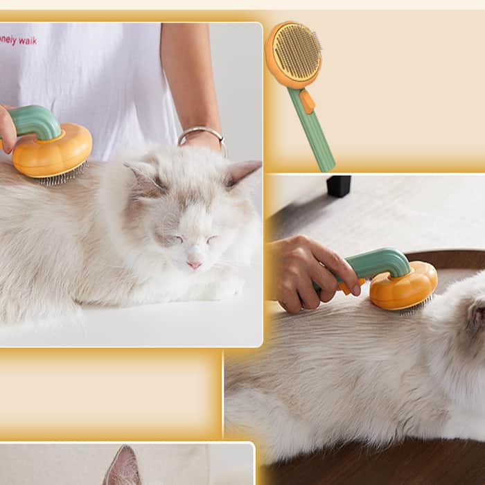 PumpkinComb, perie pentru animale de companie, cu buton, pentru o curățare ușoară
