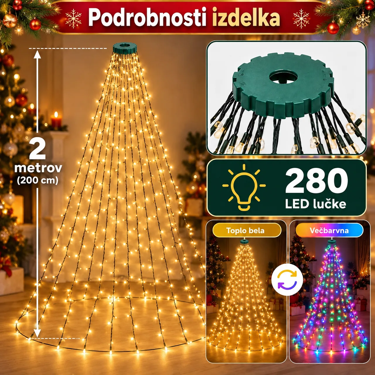 Instalație luminoasă LED de Crăciun cu telecomandă, TreeRing - Image 7