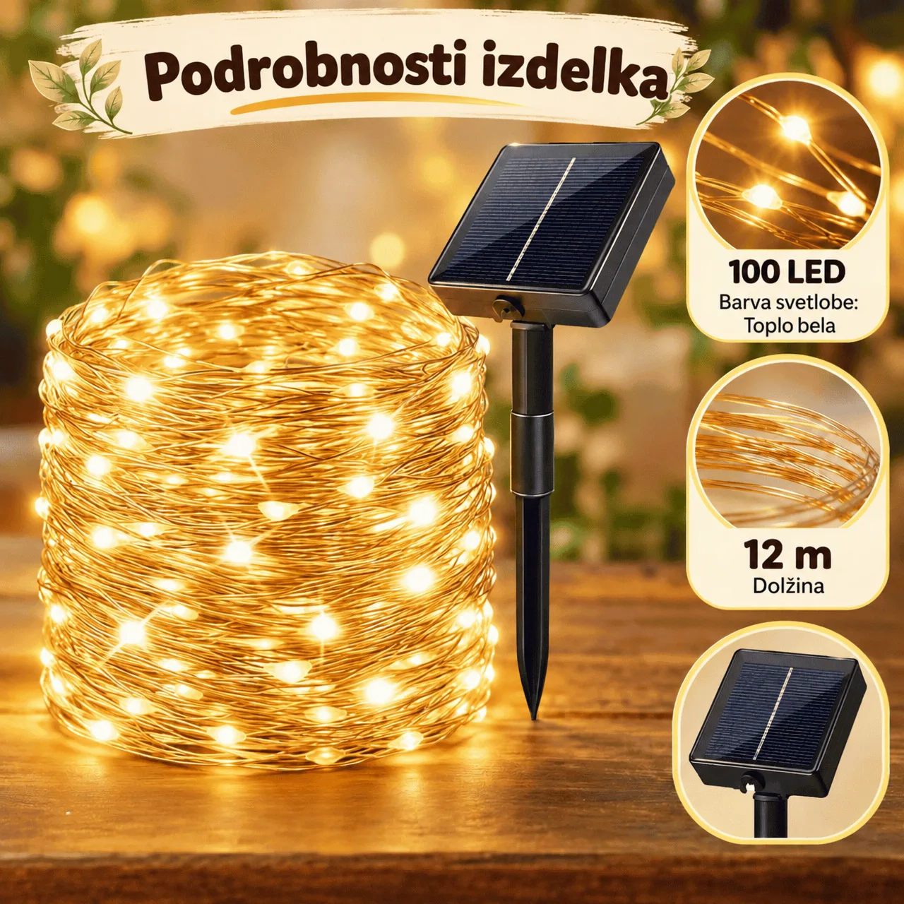 Instalație luminoasă LED solară (12 m), YardLights - Image 2
